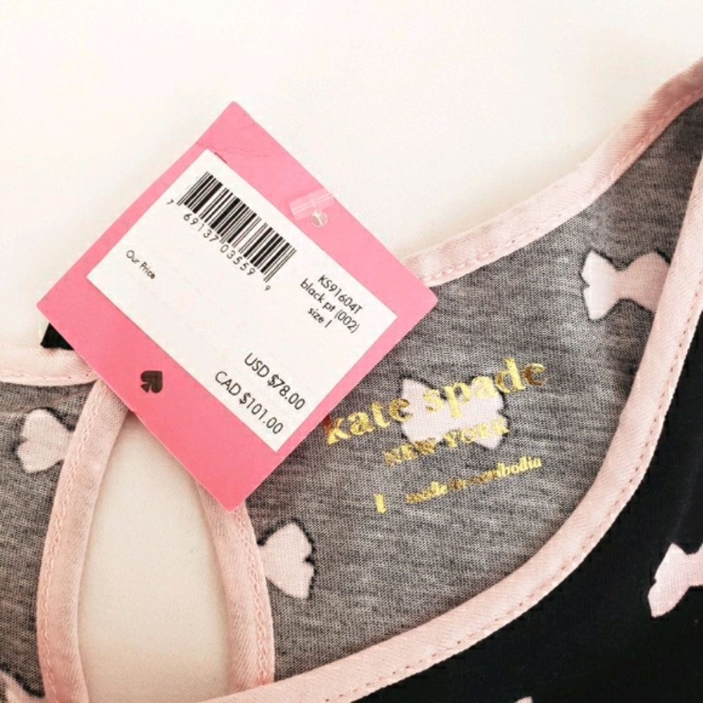 NWT Kate Spade 2pc Pajama Set Pink Bows Top & Pant - Picture 7 of 10